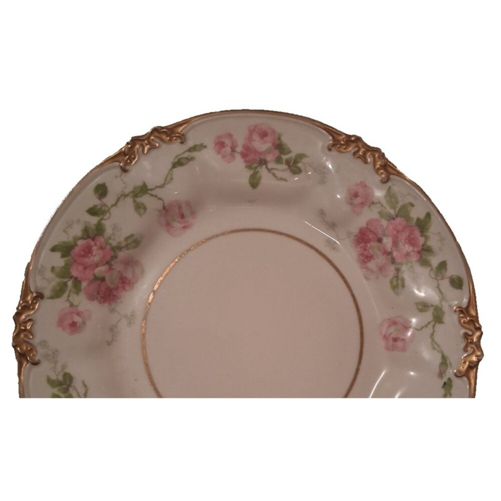 Limoges GDA France  Pink Wild Roses Dessert Plate w/ Thick Gold Trim